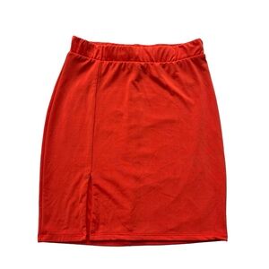 LA Luxe Womens Size Small Bright Orange Coral Stretchy Knit Side Slit Mini Skirt